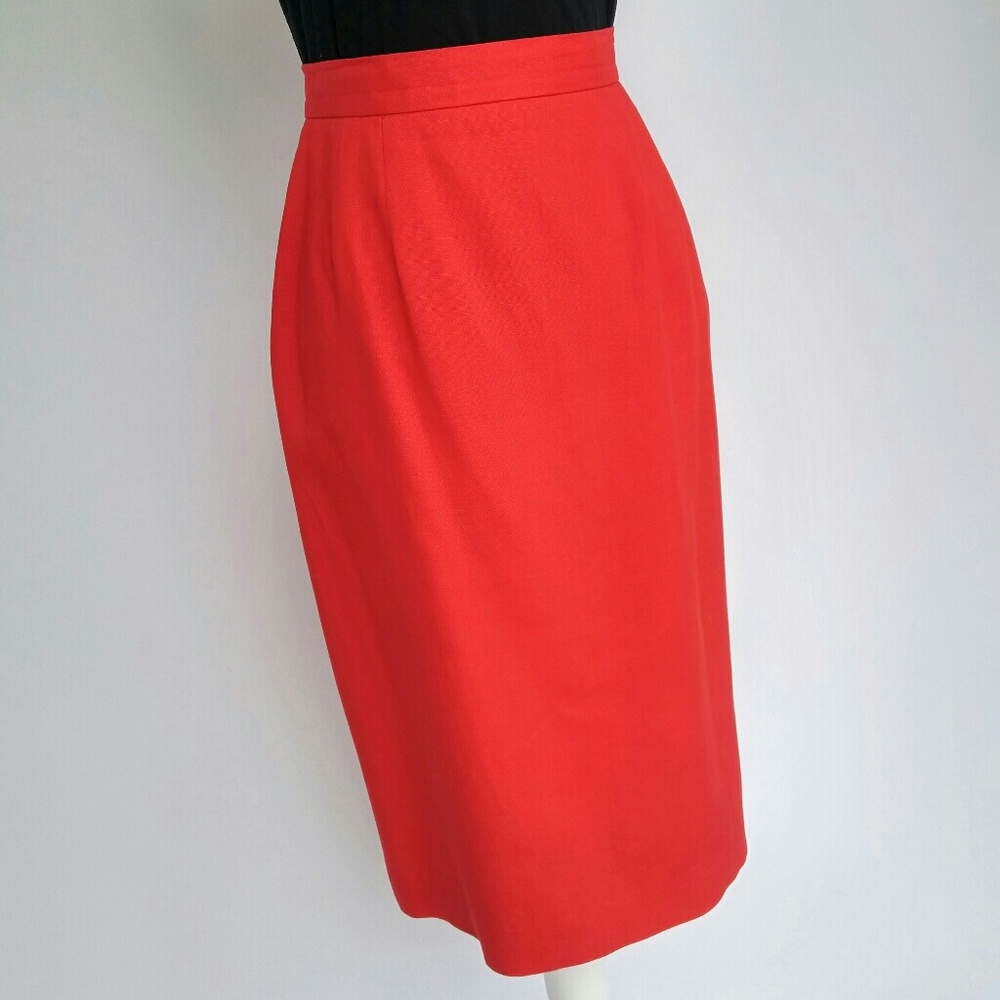 SOLD LGR Vintage Rayon/Linen Red Midi Pencil Skirt